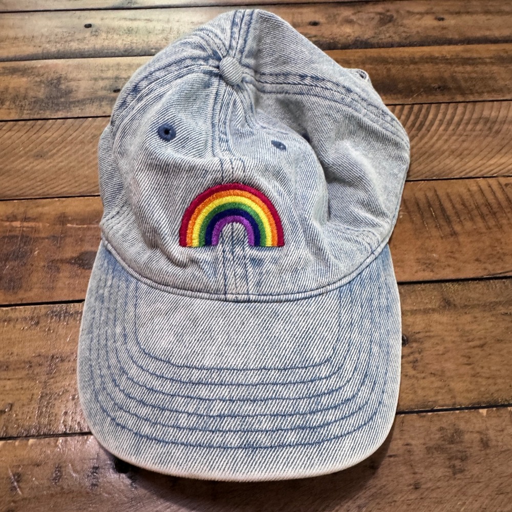 Unbranded Rainbow Patch Baseball Cap Unisex OS Light Wash Blue‎ Denim Dad Hat